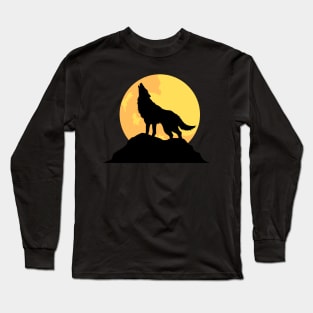 Howling Wolf Silhouette Long Sleeve T-Shirt